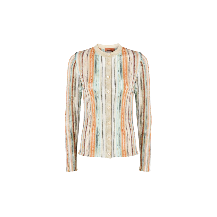 Cardigan bouton slim MISSONI viscose lamé rayure doré orange