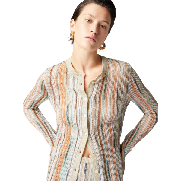 Cardigan bouton slim MISSONI viscose lamé rayure doré orange