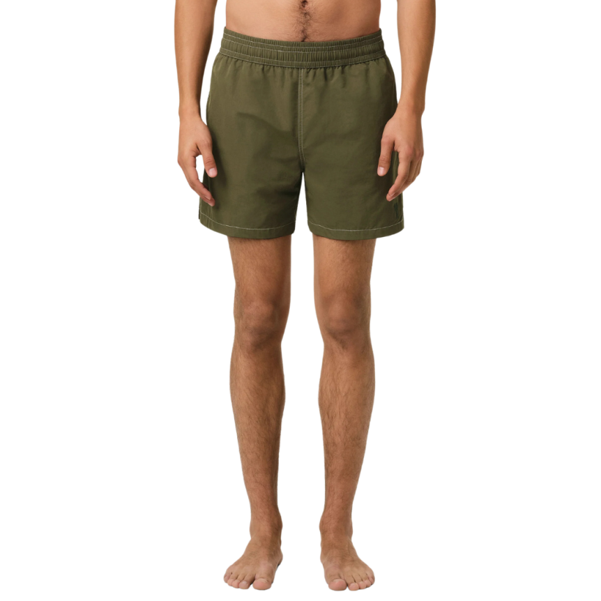 Short de bain AMI Paris toile technique kaki broderie cœur kaki