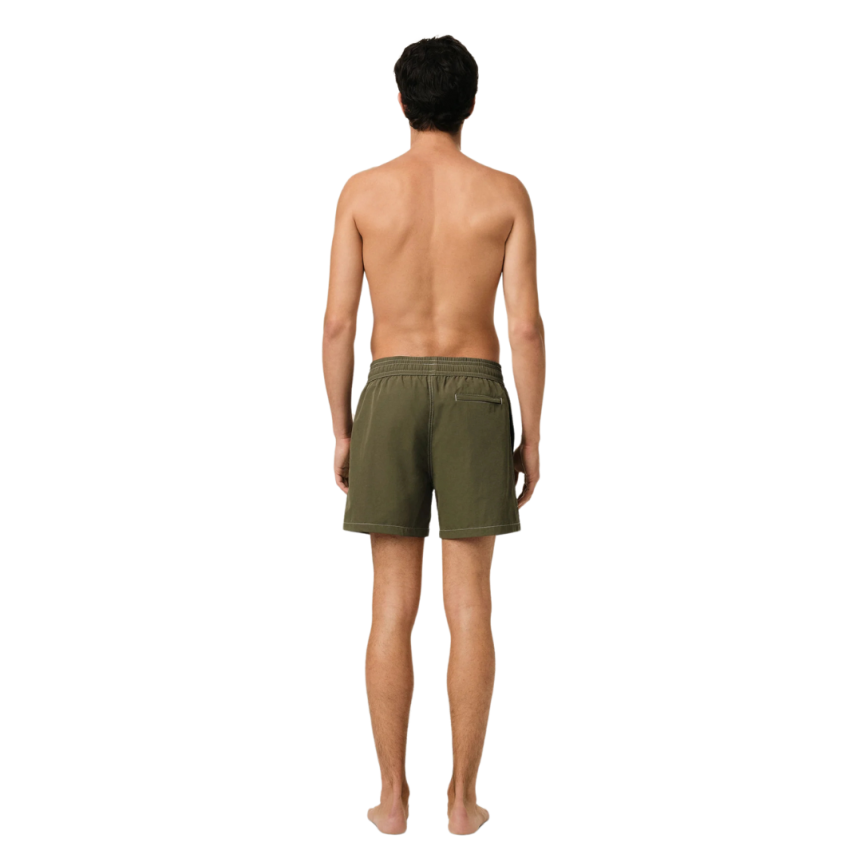 Short de bain AMI Paris toile technique kaki broderie cœur kaki