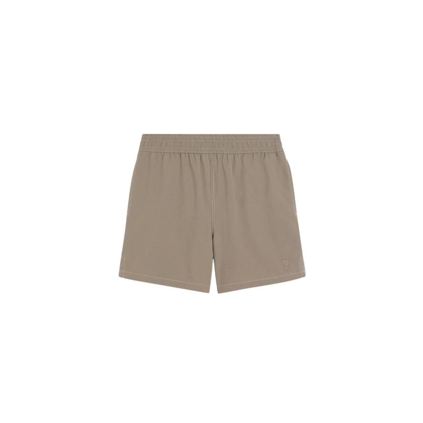 Short de bain AMI Paris toile technique gris broderie cœur gris