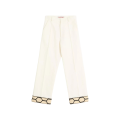 Pantalon large coton lin écru ourlet jacquard