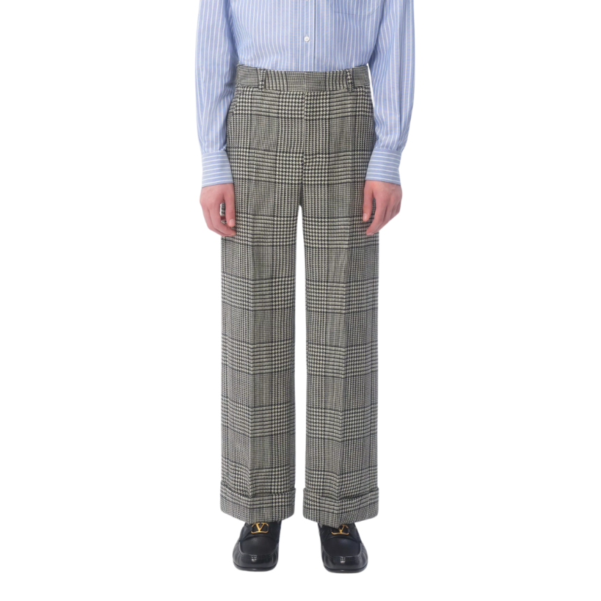 Pantalon à revers VALENTINO laine vierge carreaux pied-de-poule