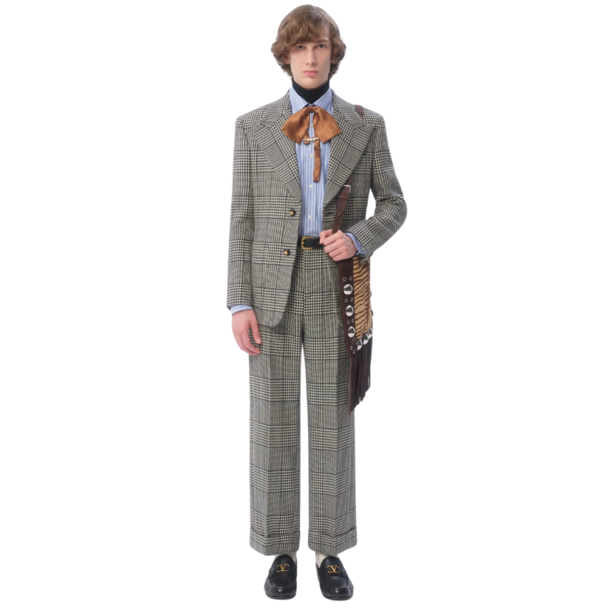 Pantalon à revers VALENTINO laine vierge carreaux pied-de-poule