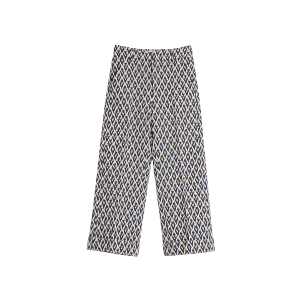 Pantalon à revers VALENTINO laine jacquard V logo bleu marine écru
