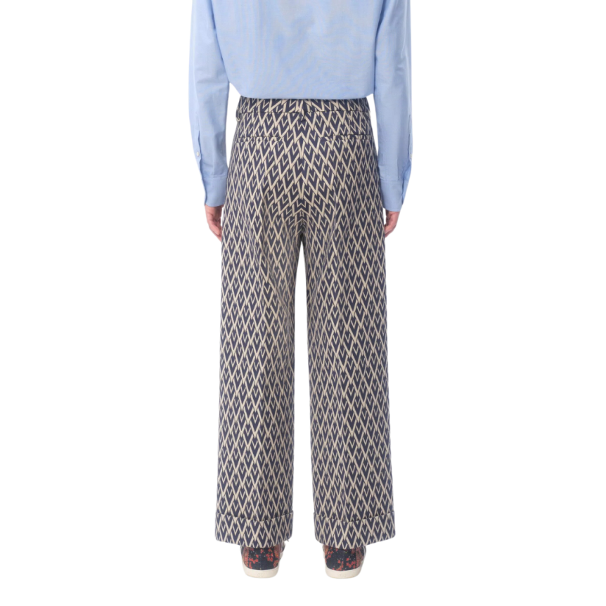 Pantalon à revers VALENTINO laine jacquard V logo bleu marine écru