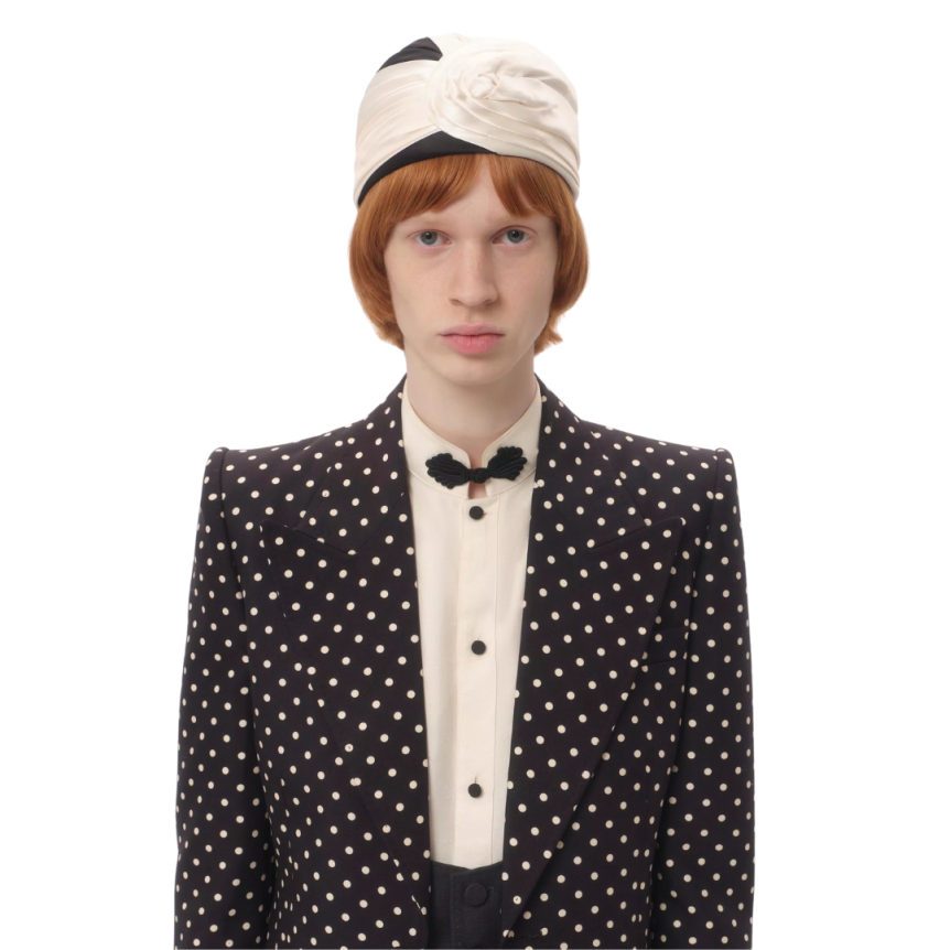 Chemise manche longue VALENTINO soie shantung écru passementerie noir