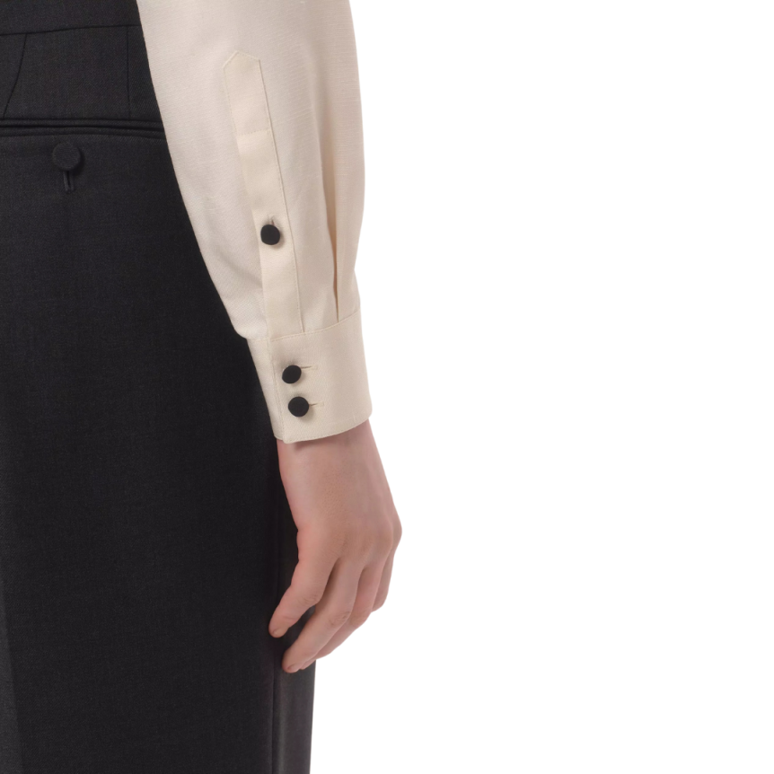 Chemise manche longue VALENTINO soie shantung écru passementerie noir