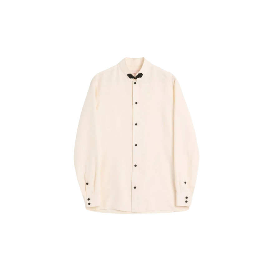 Chemise manche longue VALENTINO soie shantung écru passementerie noir