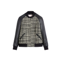 Blouson Bomber teddy laine noir blanc manche cuir noir