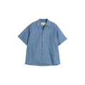 Chemise bowling denim coton bleu boutons dorés