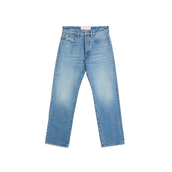 Jean 5 poches VALENTINO denim coton bleu foncé délavé