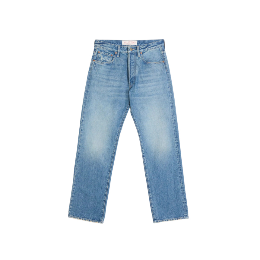 Jean 5 poches VALENTINO denim coton bleu foncé délavé