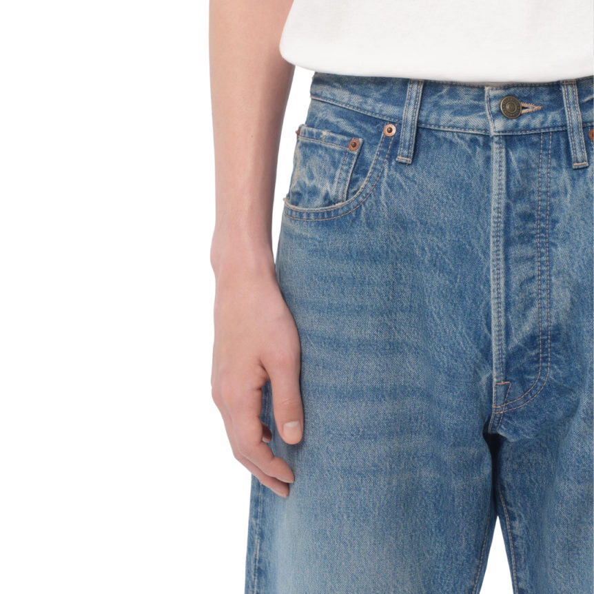 Jean 5 poches VALENTINO denim coton bleu foncé délavé
