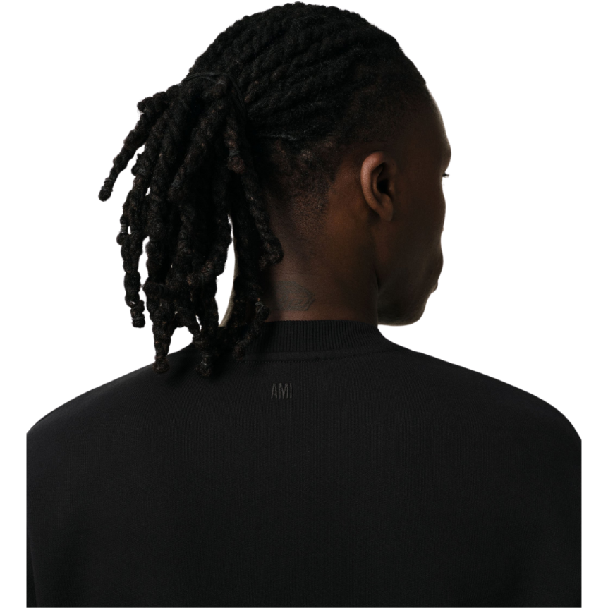 Sweat-shirt AMI Paris col rond coton noir broderie cœur rouge