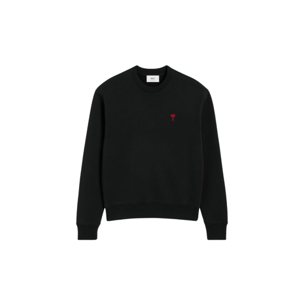 Sweat-shirt AMI Paris col rond coton noir broderie cœur rouge