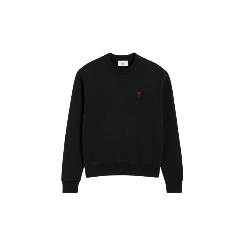 Sweat-shirt AMI Paris col rond coton noir broderie cœur rouge