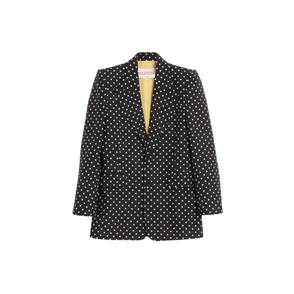 Veste droite VALENTINO soie shantung noir pois blanc