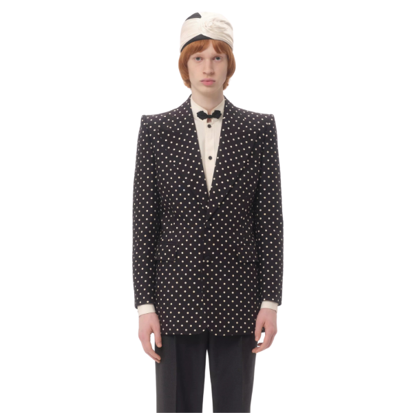 Veste droite VALENTINO soie shantung noir pois blanc