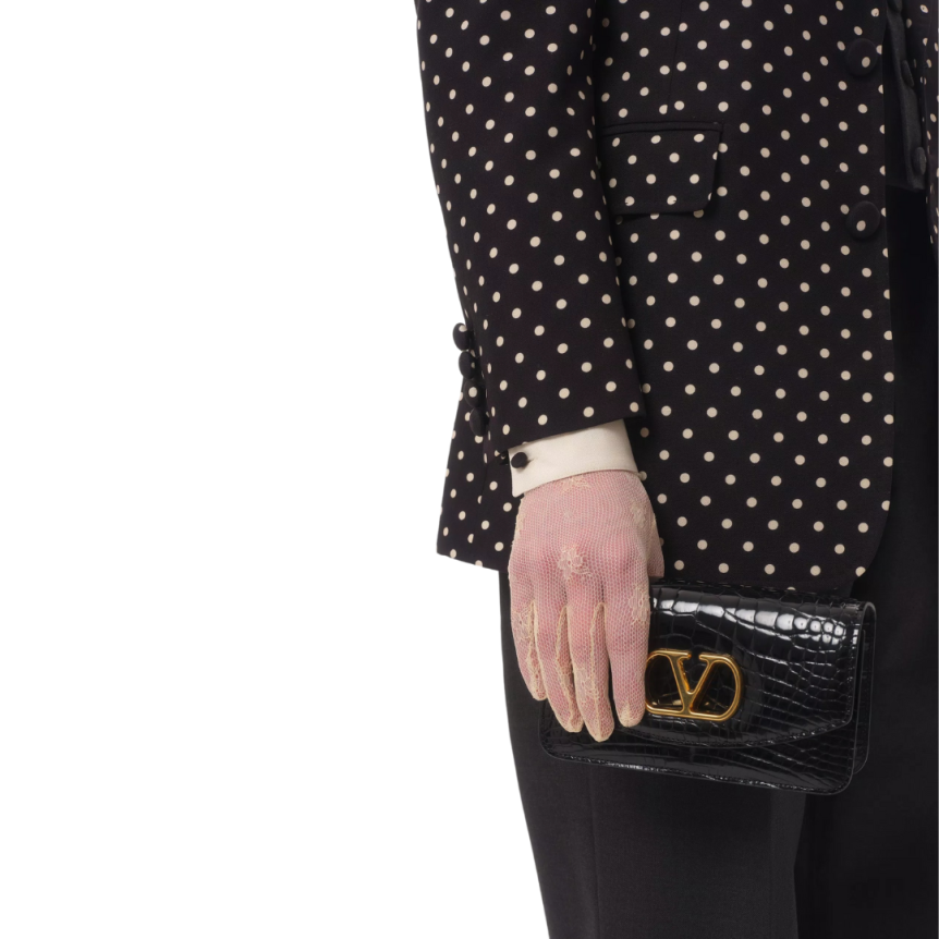 Veste droite VALENTINO soie shantung noir pois blanc