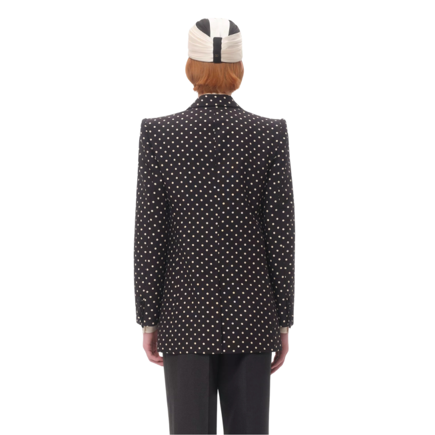 Veste droite VALENTINO soie shantung noir pois blanc
