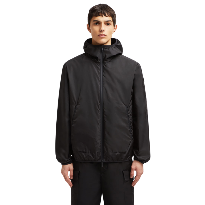Coupe-vent à capuche MONCLER Granier nylon noir  logo réfléchissant dos