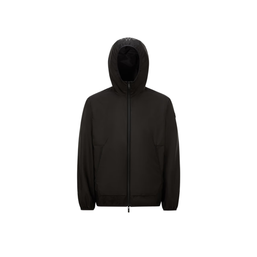 Coupe-vent à capuche MONCLER Granier nylon noir  logo réfléchissant dos