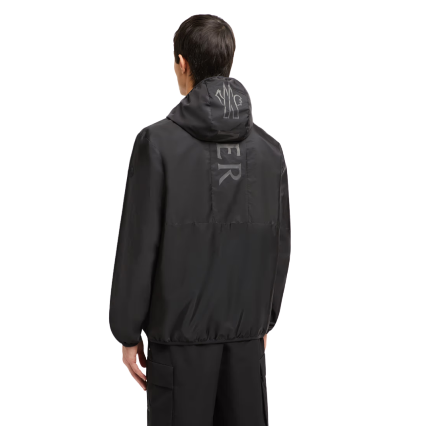 Coupe-vent à capuche MONCLER Granier nylon noir  logo réfléchissant dos