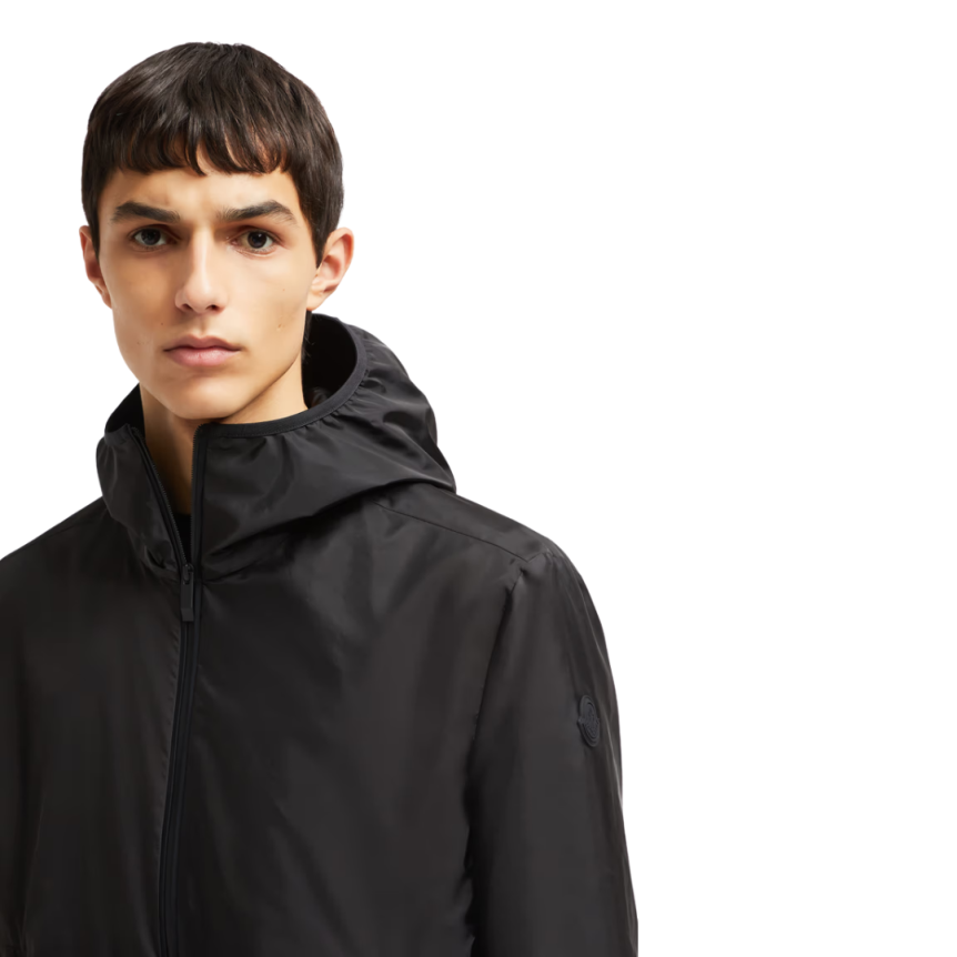 Coupe-vent à capuche MONCLER Granier nylon noir  logo réfléchissant dos