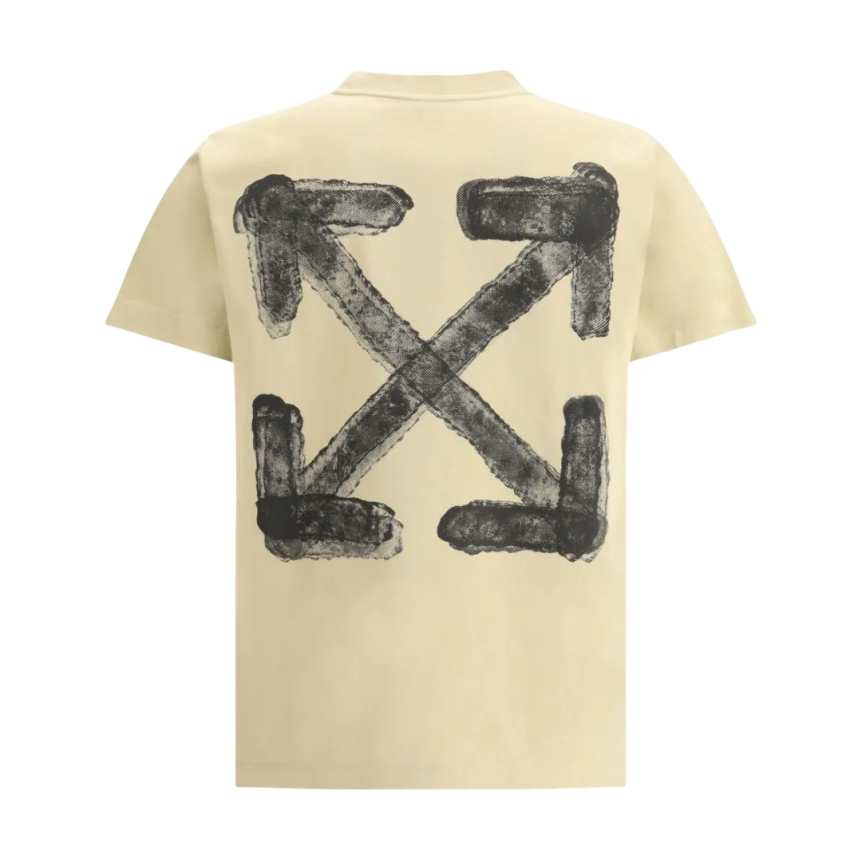 T-shirt col rond cOFF WHITE oton beige logo flèche dos spray noir