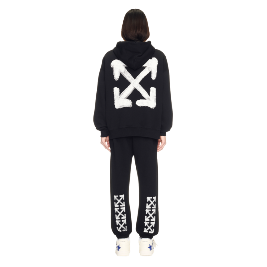 Sweat-shirt à capuche OFF WHITE coton noir Spray Arrow blanc