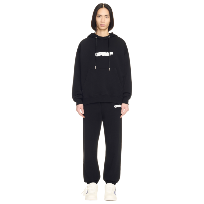 Sweat-shirt à capuche OFF WHITE coton noir Spray Arrow blanc