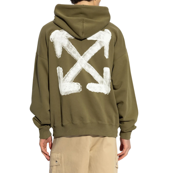 Sweat-shirt à capuche OFF WHITE coton kaki Spray Arrow blanc