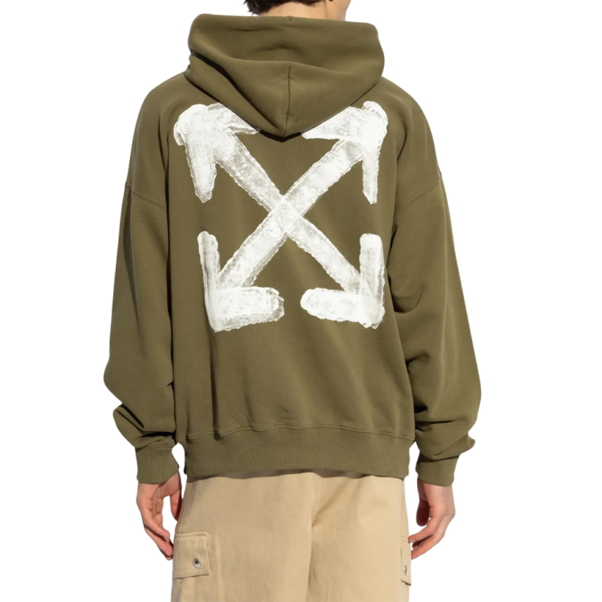 Sweat-shirt à capuche OFF WHITE coton kaki Spray Arrow blanc