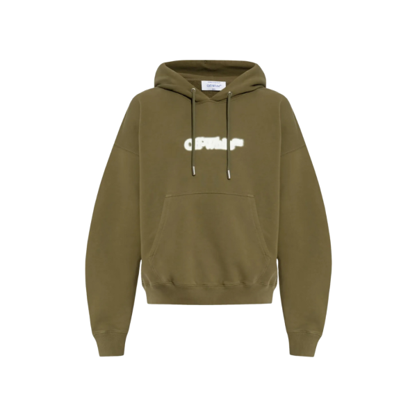 Sweat-shirt à capuche OFF WHITE coton kaki Spray Arrow blanc
