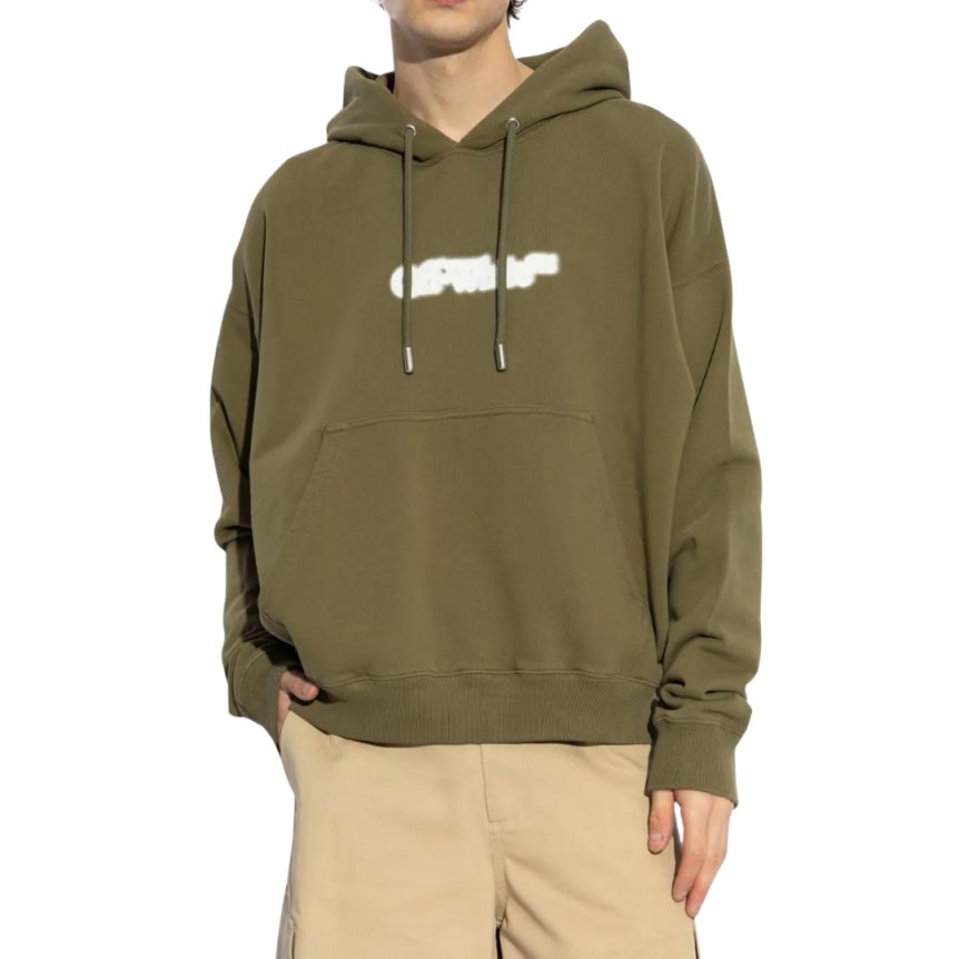 Sweat-shirt à capuche OFF WHITE coton kaki Spray Arrow blanc