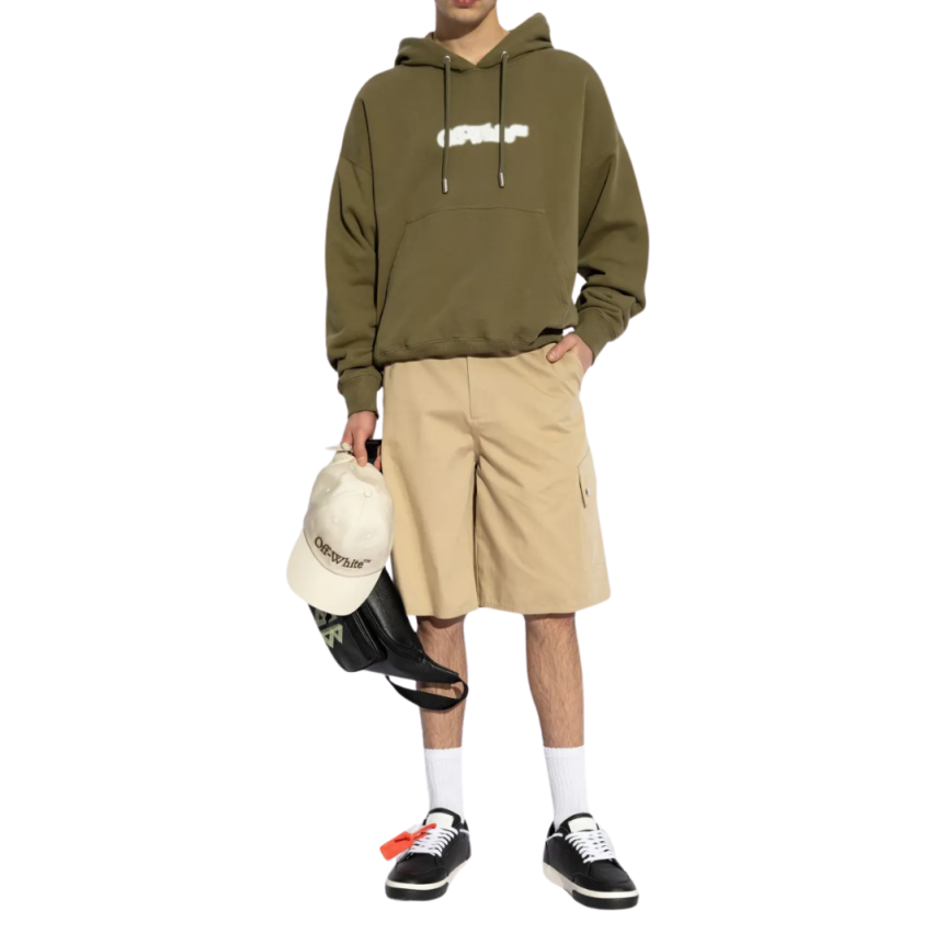 Sweat-shirt à capuche OFF WHITE coton kaki Spray Arrow blanc