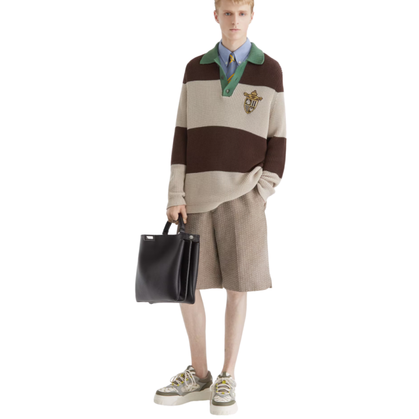 Basket Fendi Force cuir grainé blanc nubuck gris vert