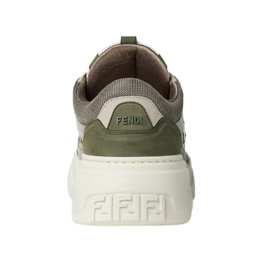 Basket Fendi Force cuir grainé blanc nubuck gris vert