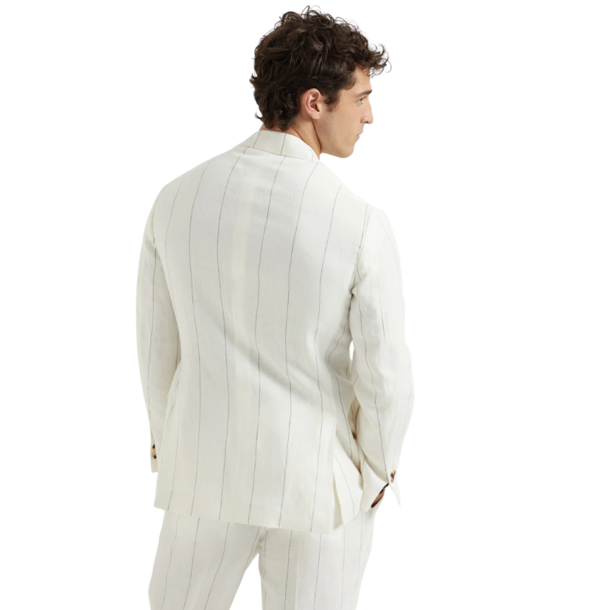 Costume croisé BRUNELLO CUCINELLI pur lin écru rayures tennis