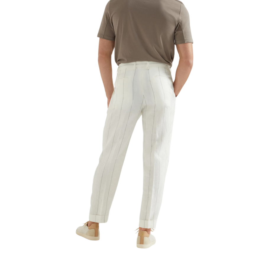 Costume croisé BRUNELLO CUCINELLI pur lin écru rayures tennis