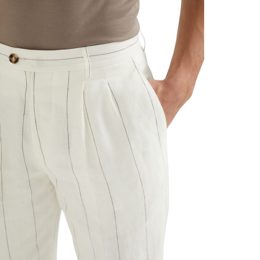 Costume croisé BRUNELLO CUCINELLI pur lin écru rayures tennis