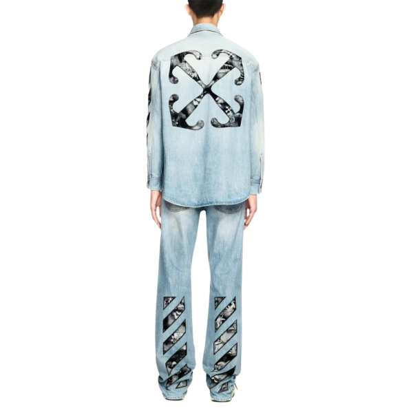 Surchemise OFF WHITE jean bleu poche poitrine rabat Arrow flèche dos