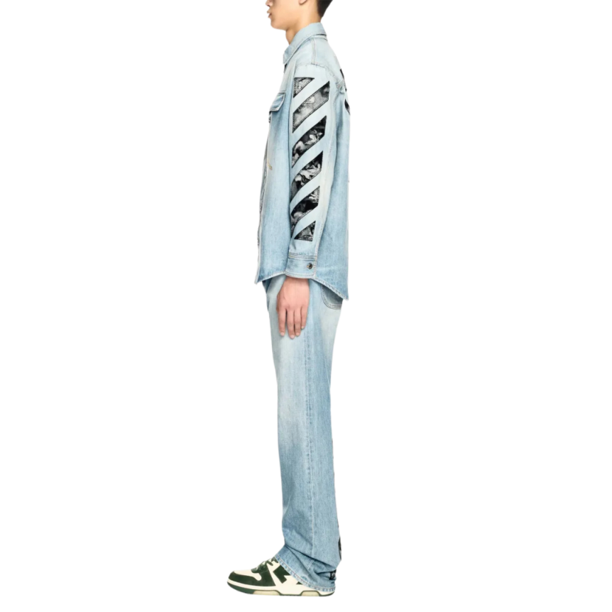 Surchemise OFF WHITE jean bleu poche poitrine rabat Arrow flèche dos
