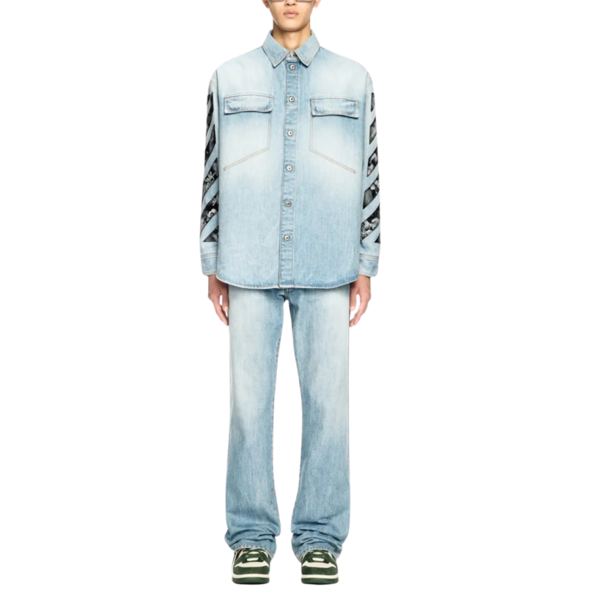 Surchemise OFF WHITE jean bleu poche poitrine rabat Arrow flèche dos