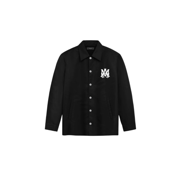 Veste surchemise AMIRI bouton pression nylon noir logo MA Blanc