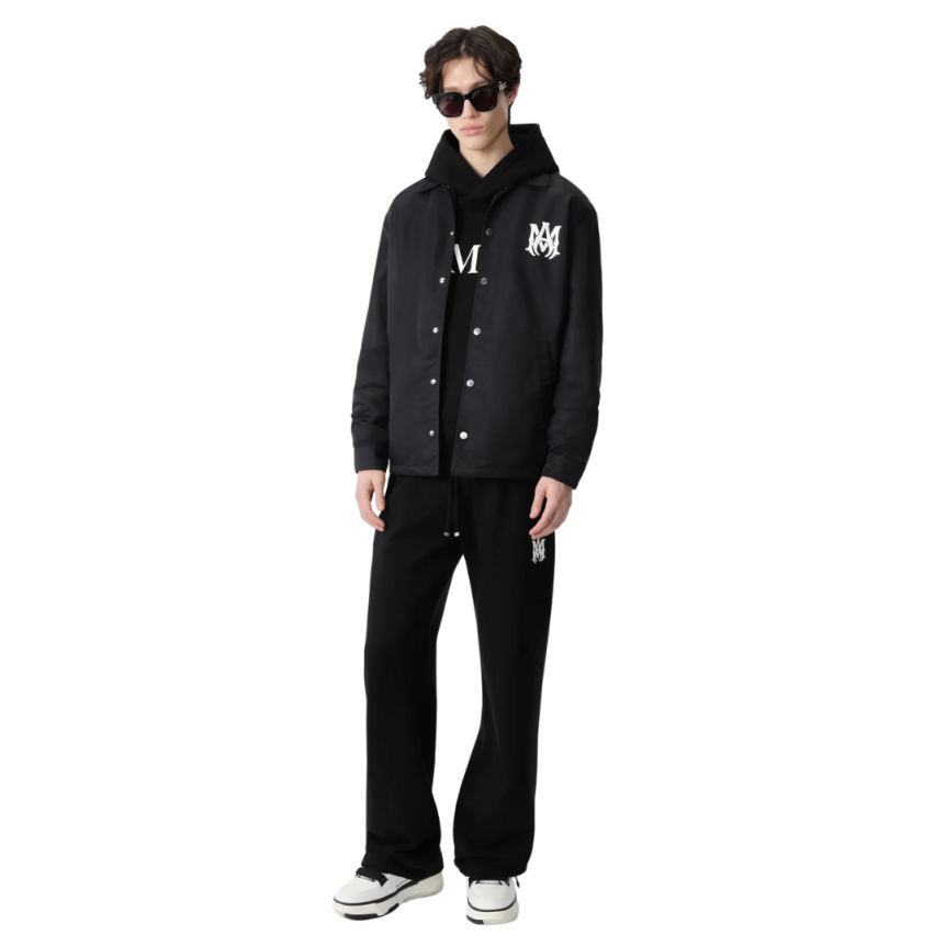 Veste surchemise AMIRI bouton pression nylon noir logo MA Blanc