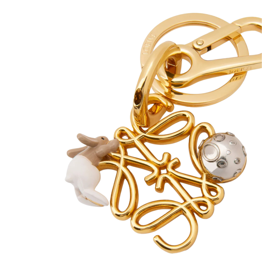 Porte-clés LOEWE laiton émail Charm Anagram Bunny on the Moon