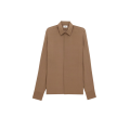 Chemise manche longue crêpe de soie tabac pois camel