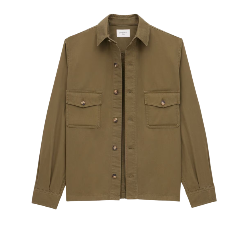 Surchemise SAINT LAURENT sergé de coton kaki poches rabat boutons